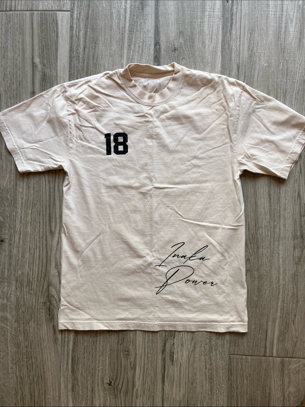 Inaka Power Cream Short-Sleeve Tee with '18' Chest Print, Men’s Medium